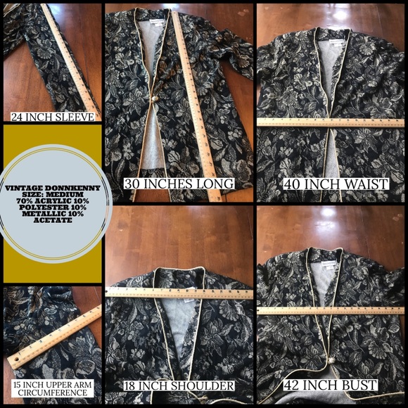 VINTAGE DONNKENNY BLACK & GOLD BROCADE 1980'S CARDIGAN (M) - Picture 10 of 11